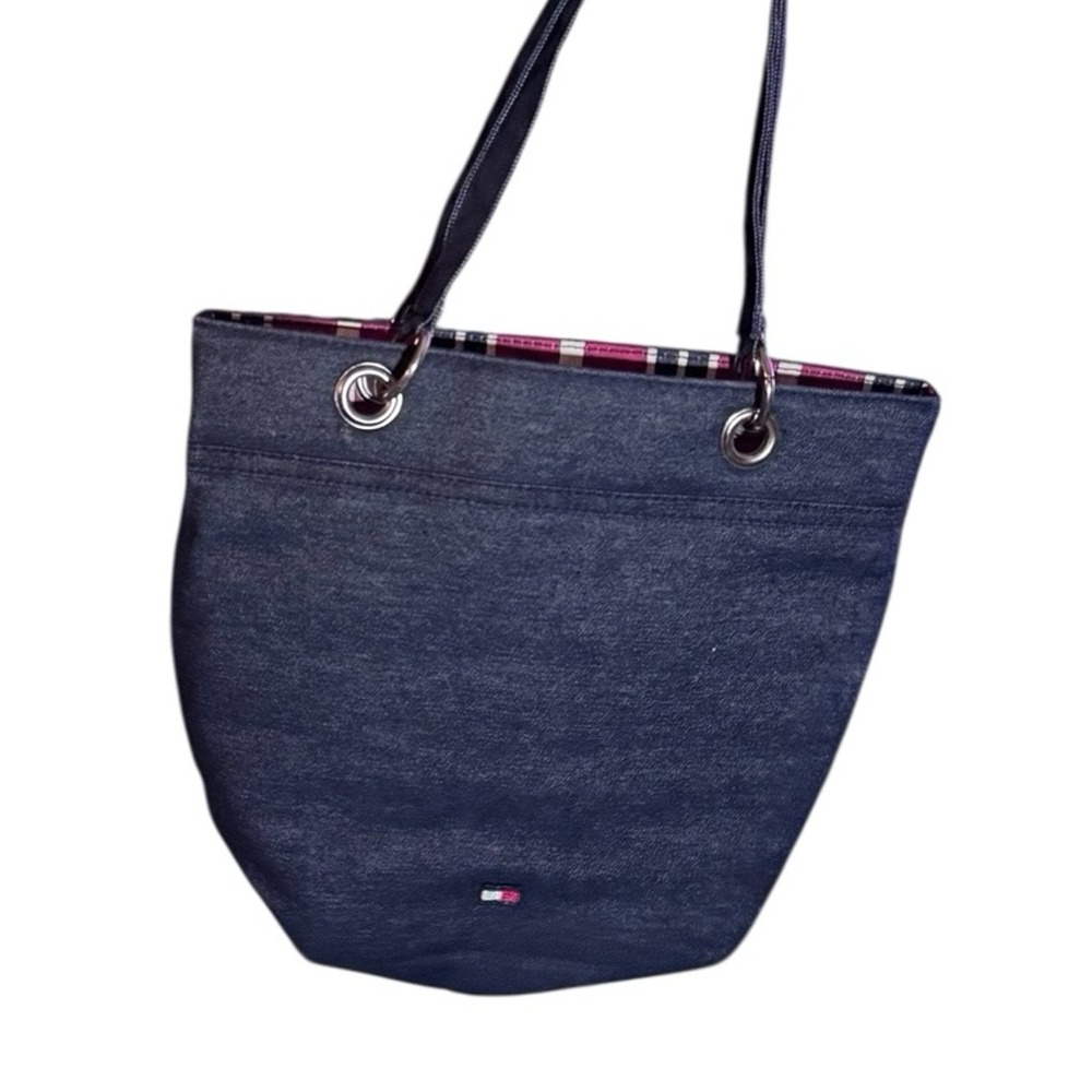 Tommy Hilfiger denim shoulder purse with striped lining Y2K vintage casual